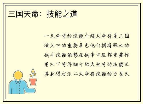 三国天命：技能之道